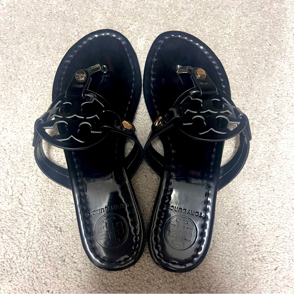 Tory Burch Black Patent Leather Miller Sandals